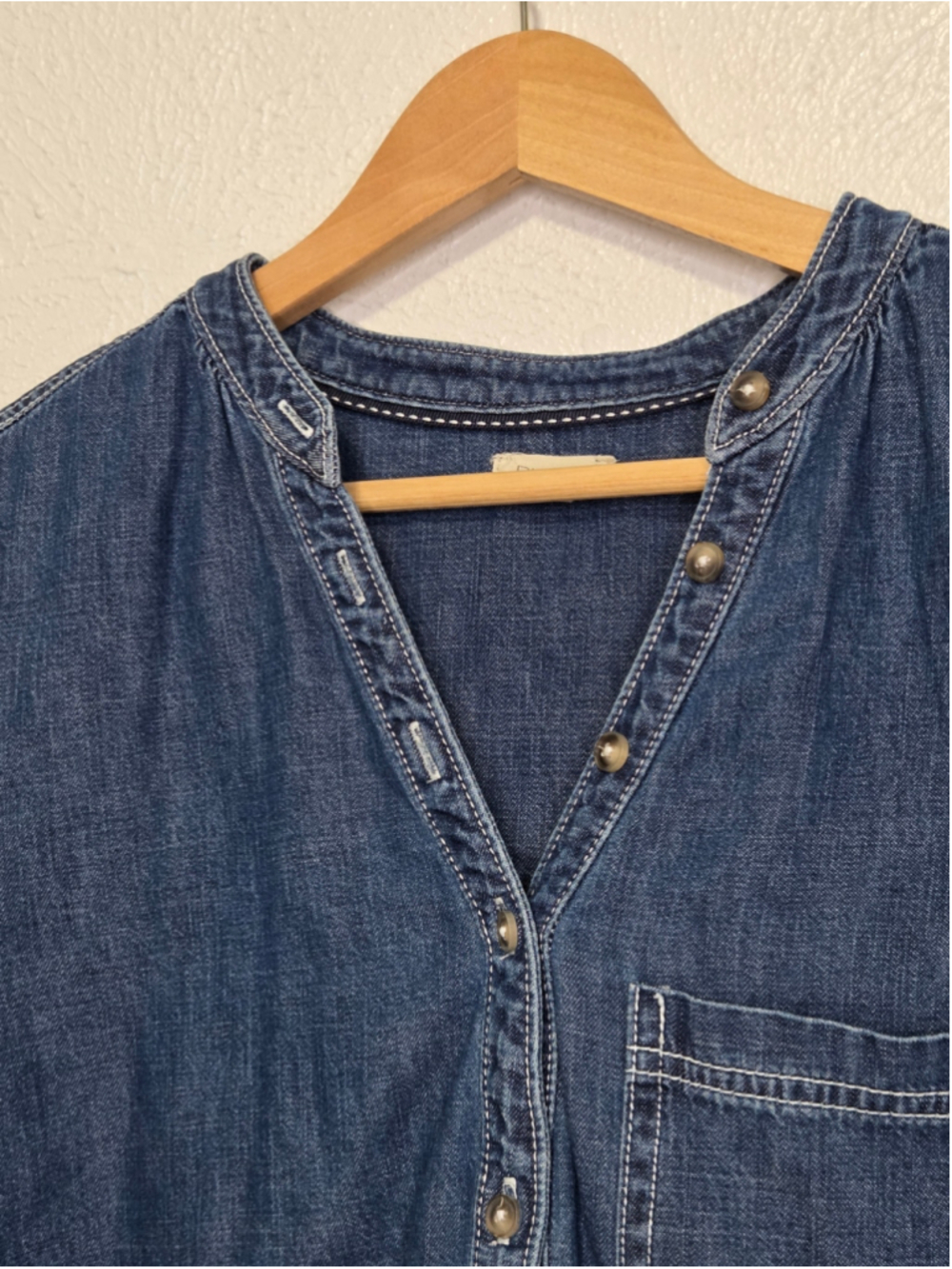 Anthropolgie Aly Denim Puff-Sleeve Blouse Women's Size XL Pilcro White Stitch - Picture 5 of 12